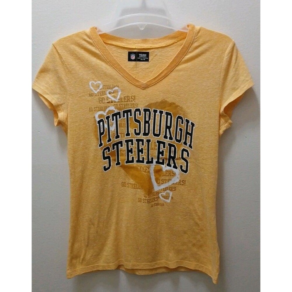 NFL TEAM APPAREL PITTSBURGH STEELERS WOMENS 16/18 SHORTSLEEVE YELLOW  BLACK LOGO
